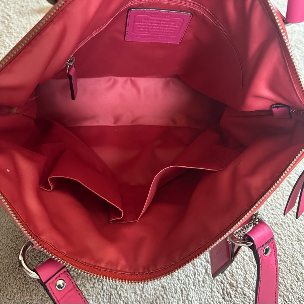 Coach Daisy Spectator Leather Emma Tote in Coral Fuchsia Pink and Tan - Picture 8 of 11